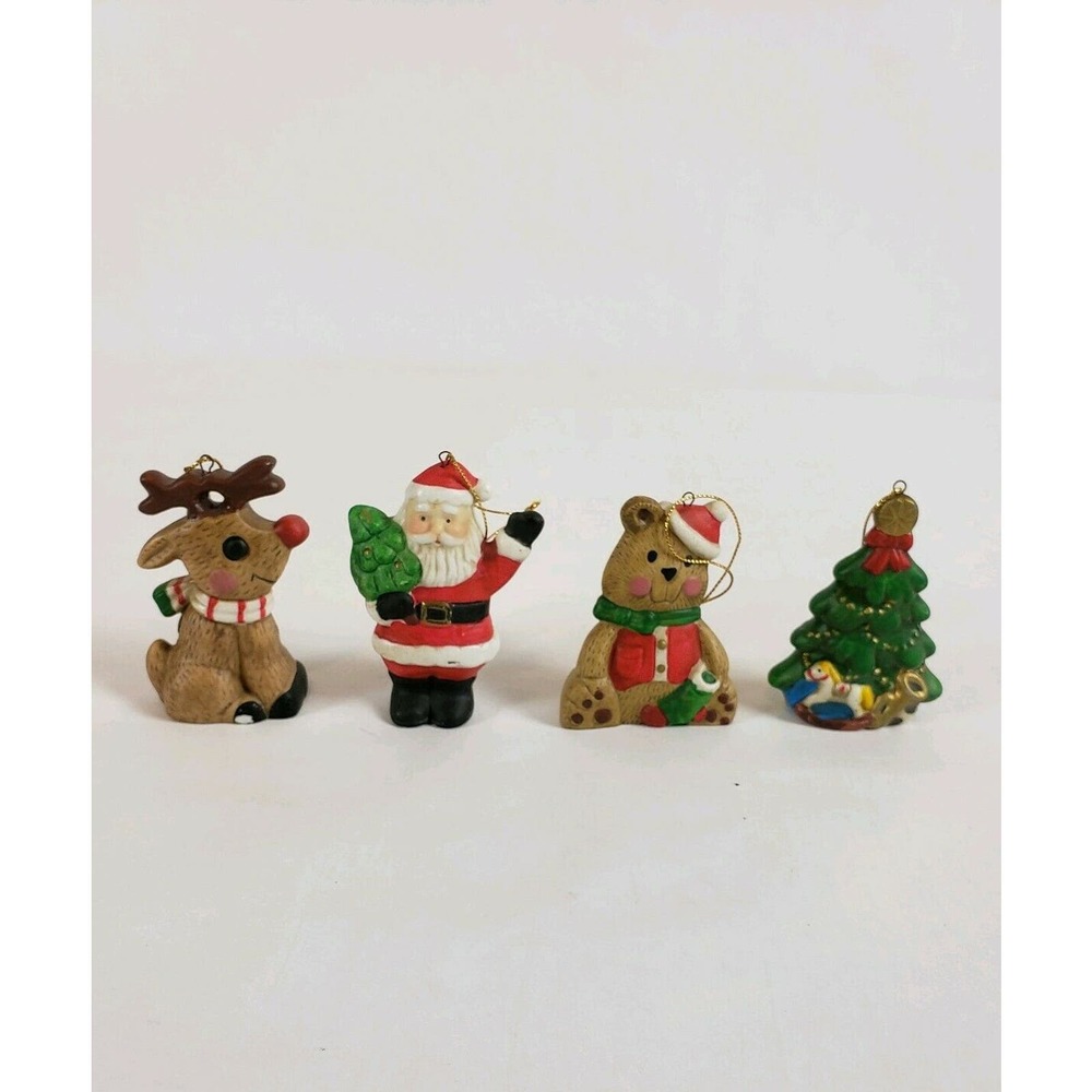 Vtg Porcelain Handpainted Christmas Ornaments 4 Pc